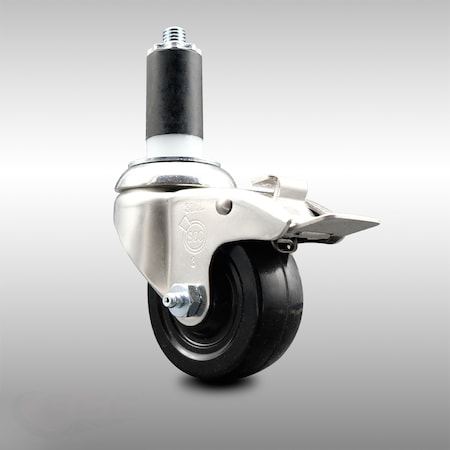 Service Caster 3 Inch 316SS Hard Rubber Swivel 1-3/8 Inch Expanding Stem Caster Lock Brake SCC SCC-SS316TTLEX20S314-HRS-138